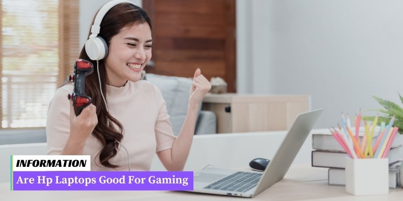 A woman wearing headphones, holding a laptop with the words "what is a good laptop for gaming".