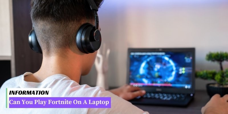 A man wearing headphones, sitting at a desk with a laptop, Playing A Fortnite..