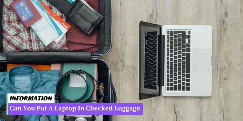 A step-by-step guide on obtaining a laptop during air travel, ensuring it is properly checked in.