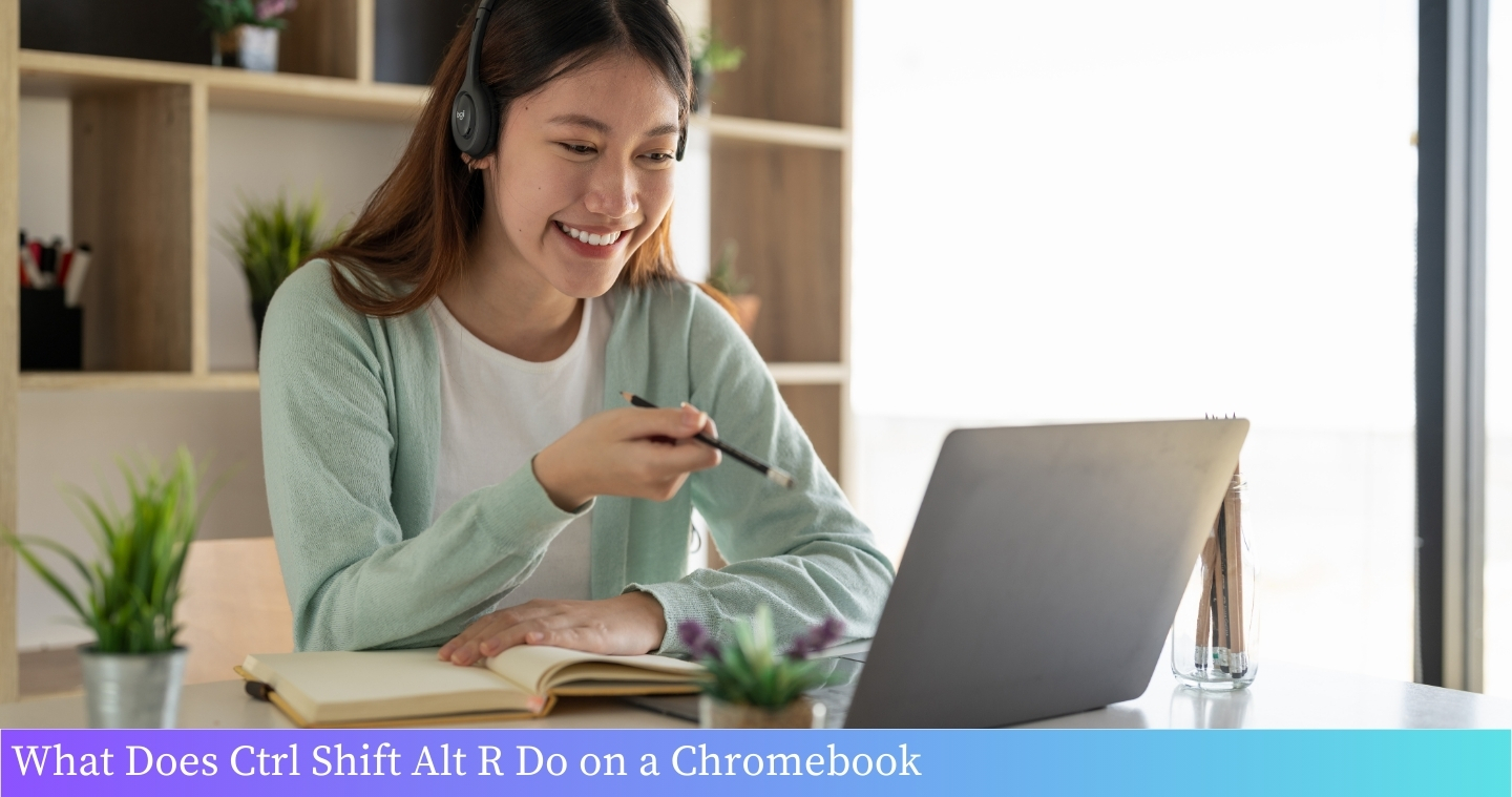 A student using a Chromebook to study, with books and a notepad nearby, aiming for a good grade.
